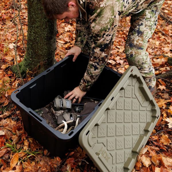 HDX 27 gal. Tough Storage Tote in Black and Army Green 999-27G-HDX