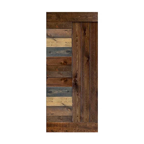 ISLIFE L Series 36 in. x 84 in. Multi-Color Finished Solid Wood Barn Door Slab - Hardware Kit Not Included