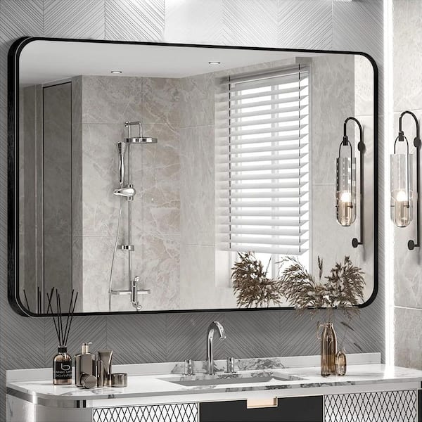 30 in. W x 40 in. H Black Vanity Rectangle Wall Mirror Aluminum Alloy Frame Bathroom Mirror