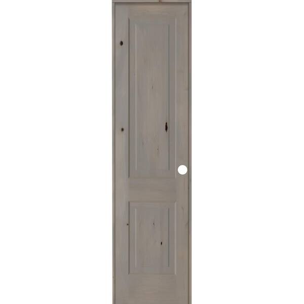 Krosswood Doors 18 in. x 96 in. Rustic Knotty Alder Wood 2 Panel Square Top Left-Hand/Inswing Grey Stain Single Prehung Interior Door