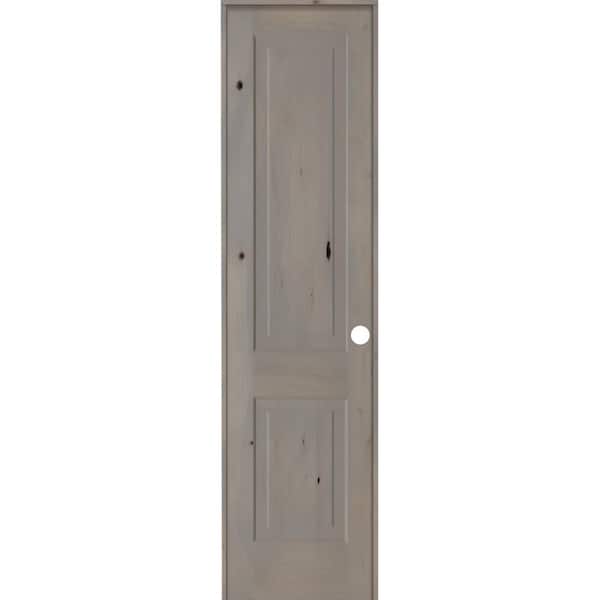 Krosswood Doors 18 in. x 96 in. Rustic Knotty Alder 2 Panel Left-Handed Grey Stain Wood Single Prehung Interior Door with Square Top