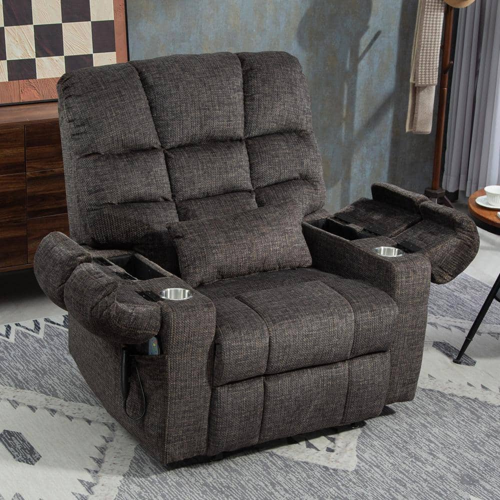 Grey 3-Motor Zero Gravity Power Lift Recliner with Armrest Storage, Massage