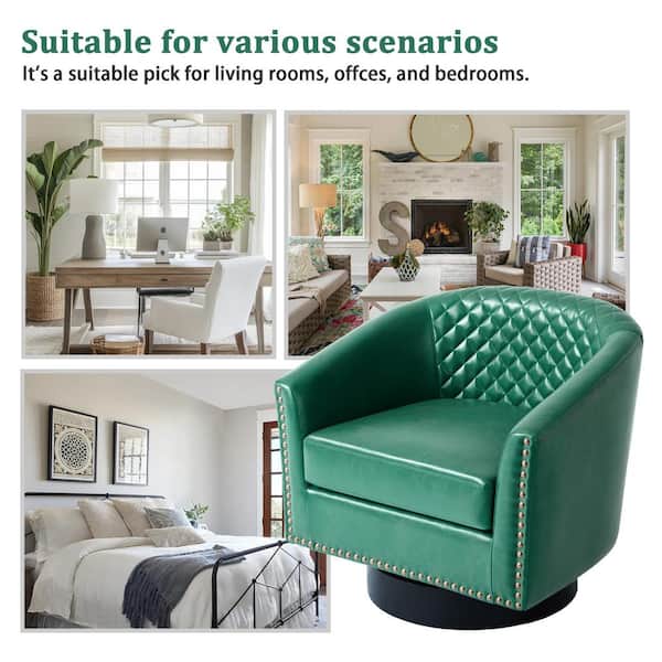 Uixe Green PU Leather Upholstered 360°Swivel Arm Chair with