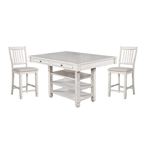 Furniture of America Ely 3-Piece Antique White Kitchen Island Set