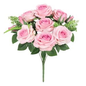 18 in. Pink Artificial Rose Flower Stem Bush Bouquet (Set of 2)