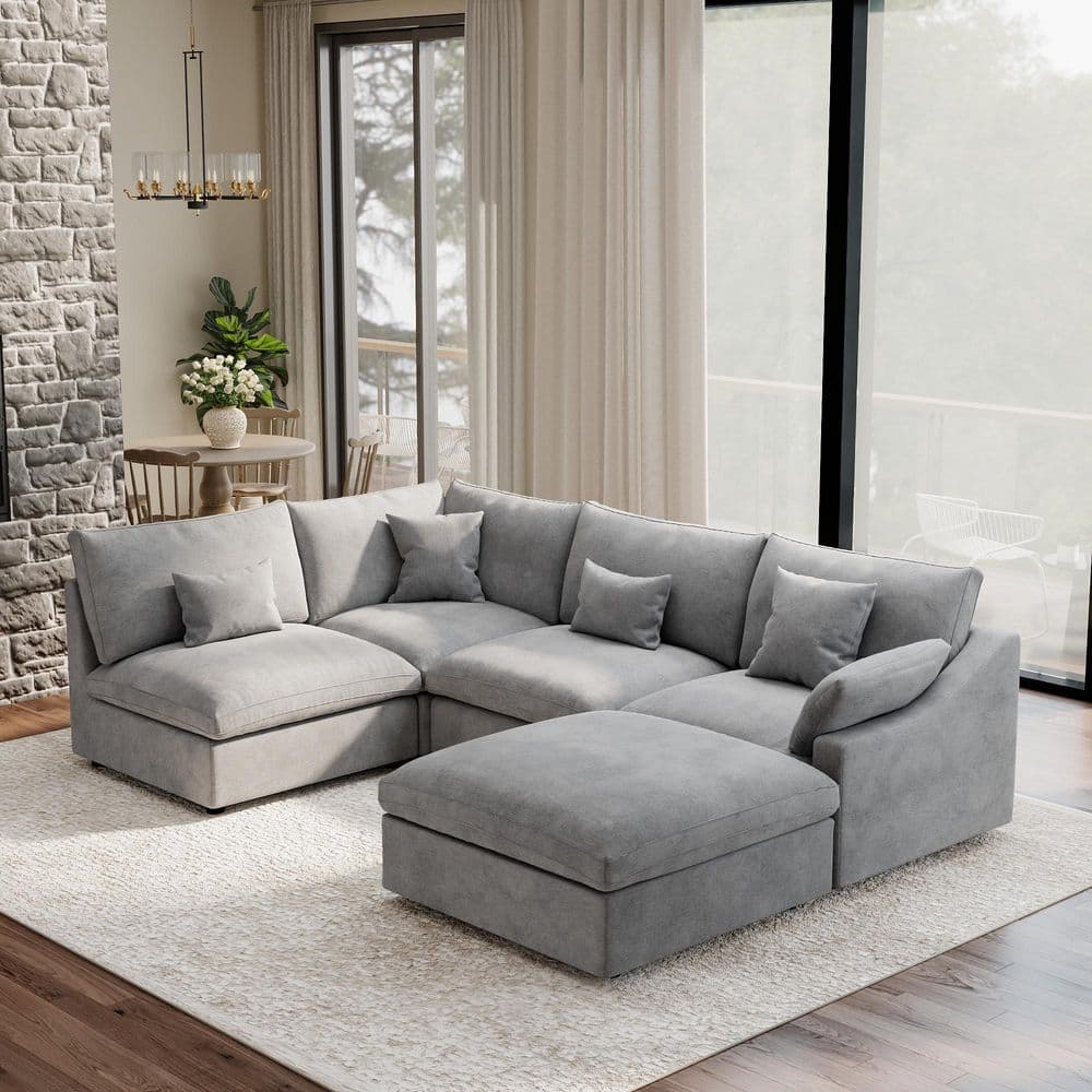 117.3 in. Slope Arm 5-piece Linen Deep Seat Modular Free Combination Sectional Sofa with Removable Covers in Gray price history on PriceWatchPro