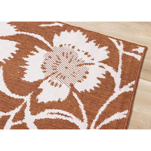 Zyana Collections 7 ft. x 10 ft. Orange Botanical Indoor Area Rug