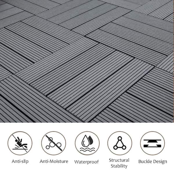 1 ft. x 1 ft. Wood Plastic Composite Deck Tile in Dark Gray, Resist Rust, Water, Easy to DIY and Maintain(20 per Case)