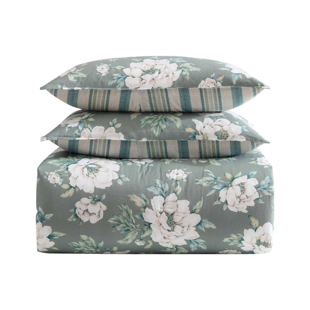 Ivory and Sage Green Cotton Twin Reversible Comforter Set