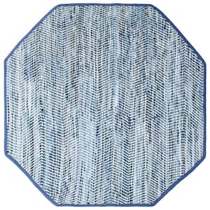 Striped Blue Jeans & Cotton 8 ft. x 8 ft. Octagon Rug