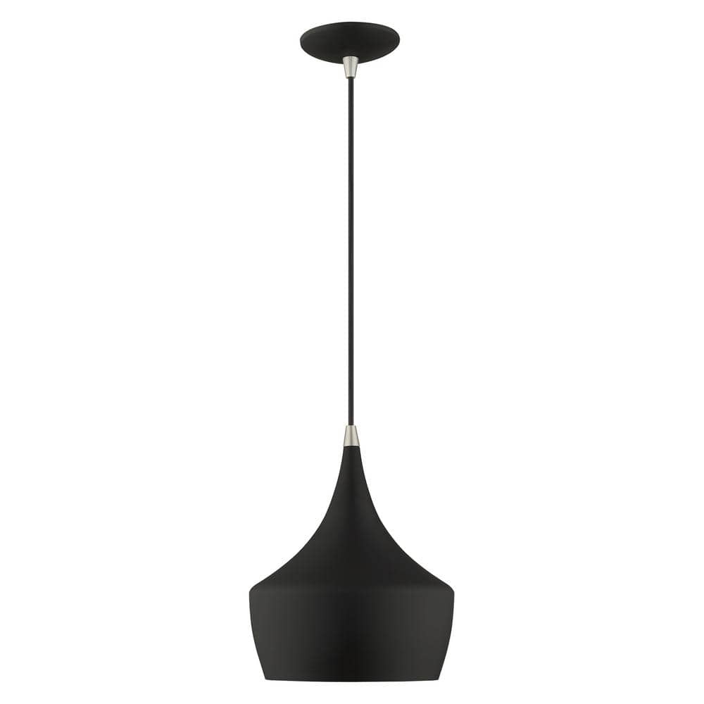 Contemporary Mini Pendant with Black Metal Shade and Gold Finish Inside