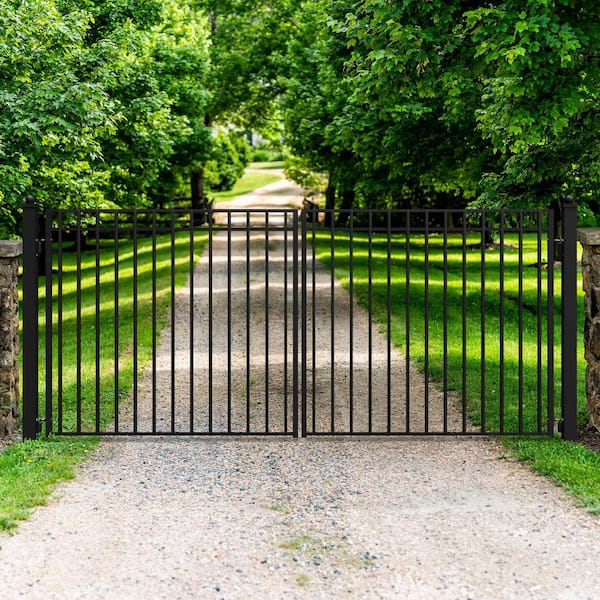 Madrid 16 ft. x 6 ft. Black Steel Dual Driveway Fence Gate