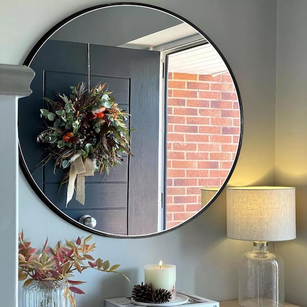 Sxiawe 36 in. W x 36 in. H Large Round Aluminum Frame Wall Mounted Wall Mirror Vanity Mirror