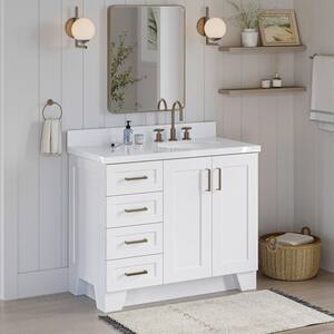 Taylor 43 in. W x 22 in. D x 36 in. H Freestanding Bath Vanity in White with Pure White Quartz Top