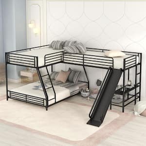 Black L-Shaped Twin over Full Bunk Bed with Loft Bed, Triple Kids Metal Bunk Bed, Metal Frame Bunk Bed, Kids Bunk Bed