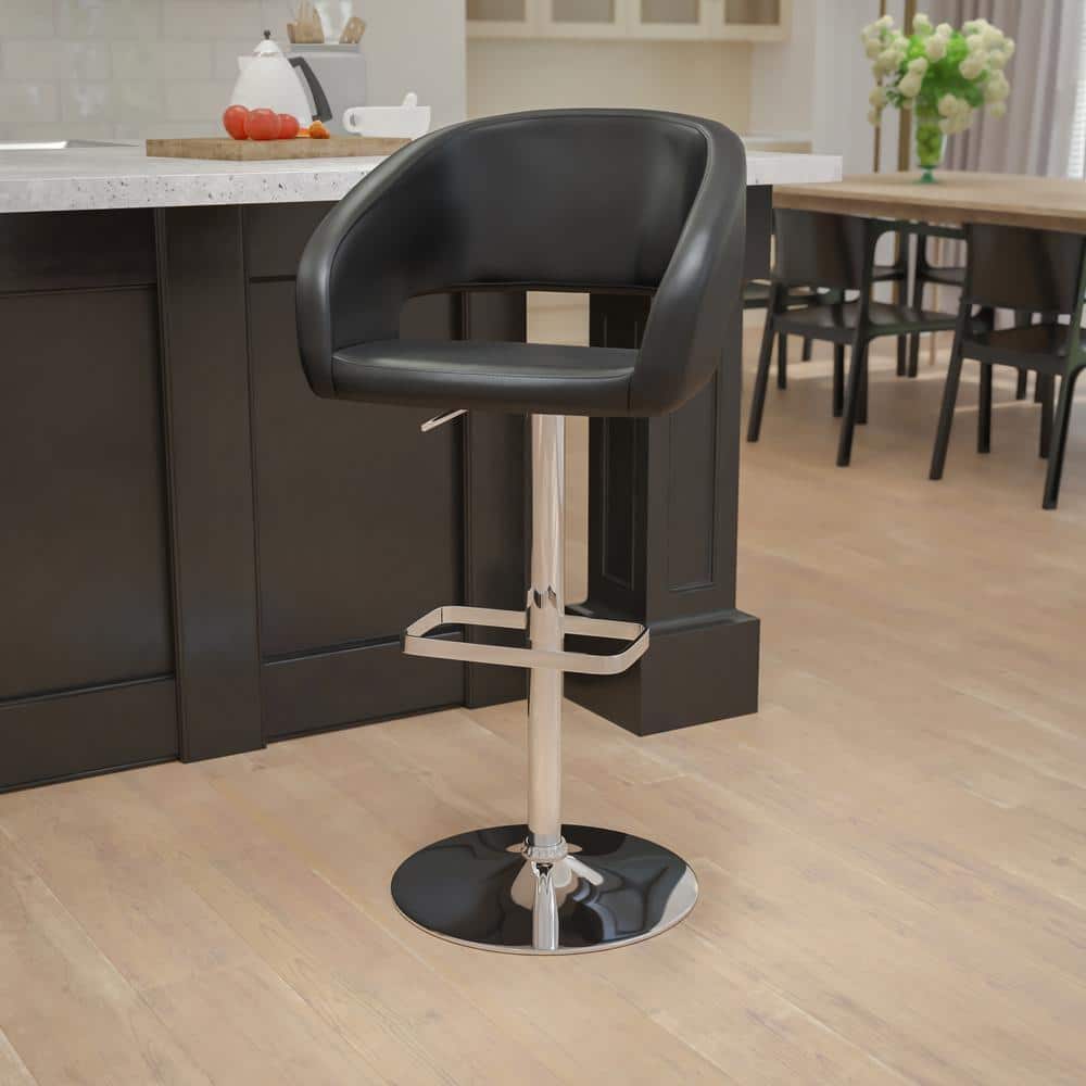 Adjustable Black Vinyl and Chrome Swivel Barstool