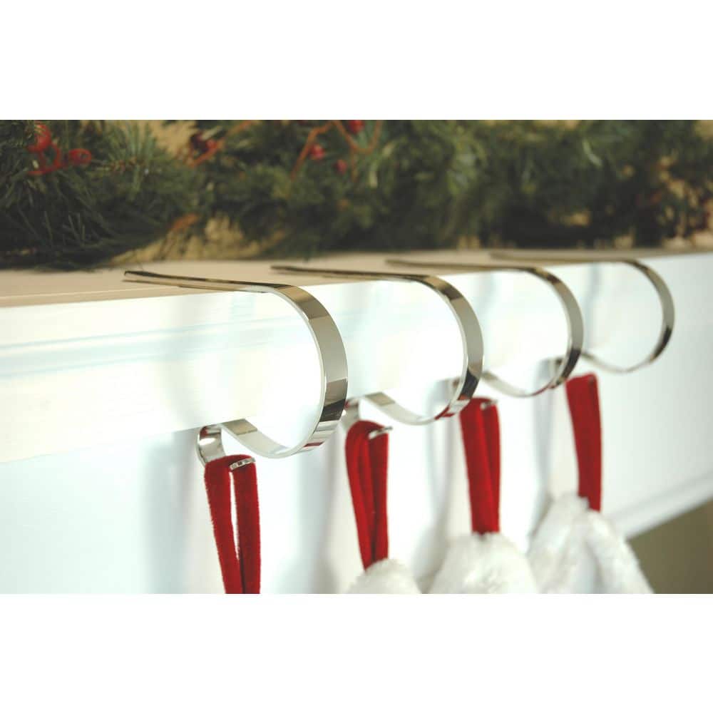 Silver Adjustable Metal MantleClip Stocking Holder Set