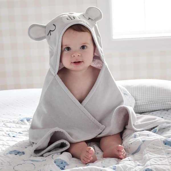 Character Hooded Baby Bear Gray Cotton Bath Towel