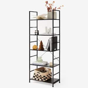 23.6 in W x 62.2 in. H Black Wood 5-shelf Vintage Storage Rack Bookcase with Open Back and Metal Frame