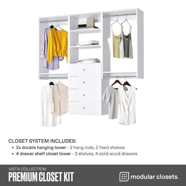 Vista Collection 67.5 in. W White Closet Kit Premium Closet Kit Wall Mounted 9-Shelf Wood Closet System