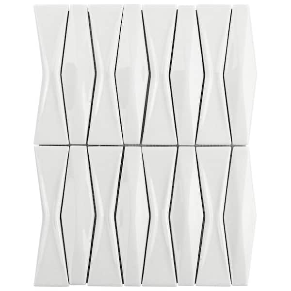 Ivy Hill Tile Delphi Harlequin Glacier White 3 in. x 0.63 in. Crackled Glass Mosaic Tile Sample