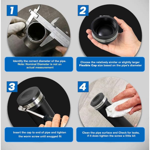 PLUMBFLEX 2 in. Pvc Flexible Pipe Cap with Stainless Steel Clamps