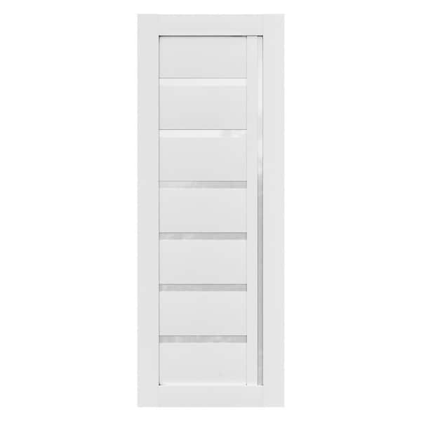 32 in. x 80 in. 7-Lite Polycarbonate Frosted Glass White Prefinished Wood Interior Door Slab Bluebell