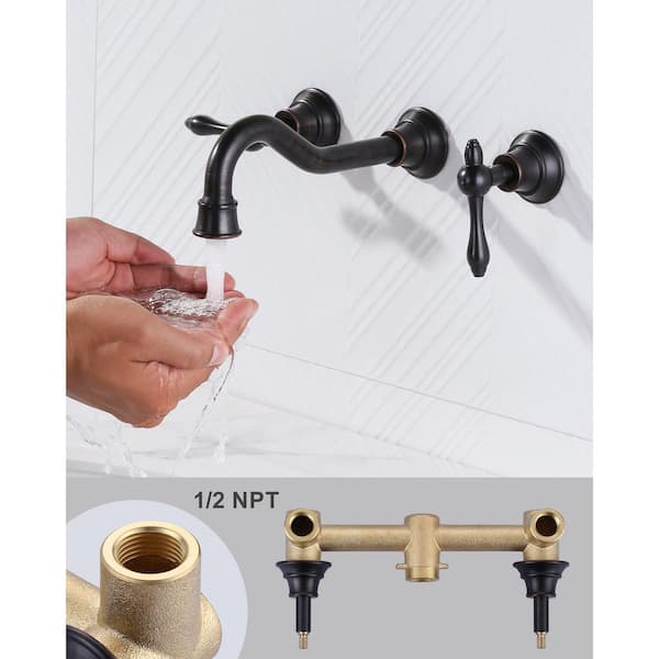 WOWOW 3 Hole 2 Handle Wall Mounted Antique Bathroom Sink