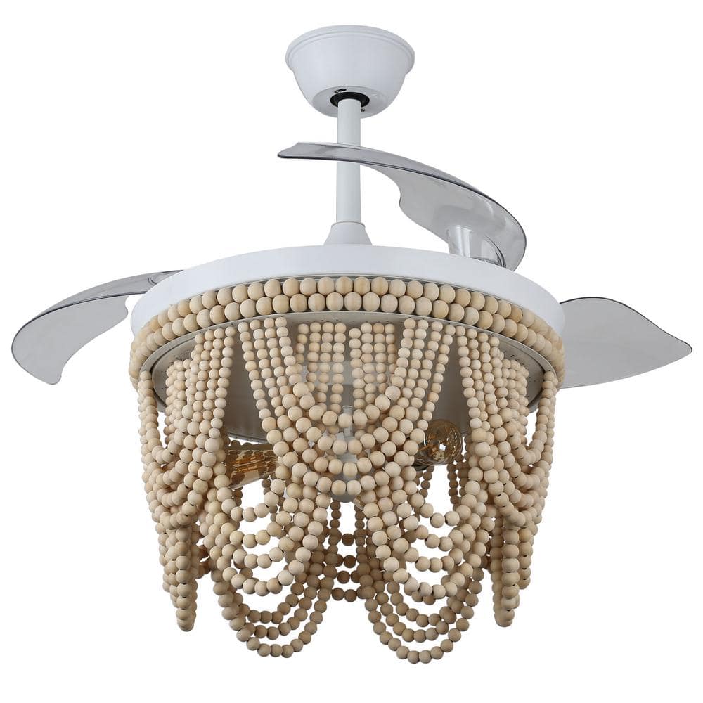 Jenne 42" White Bohemian Ceiling Fan with Beaded Shade and Remote