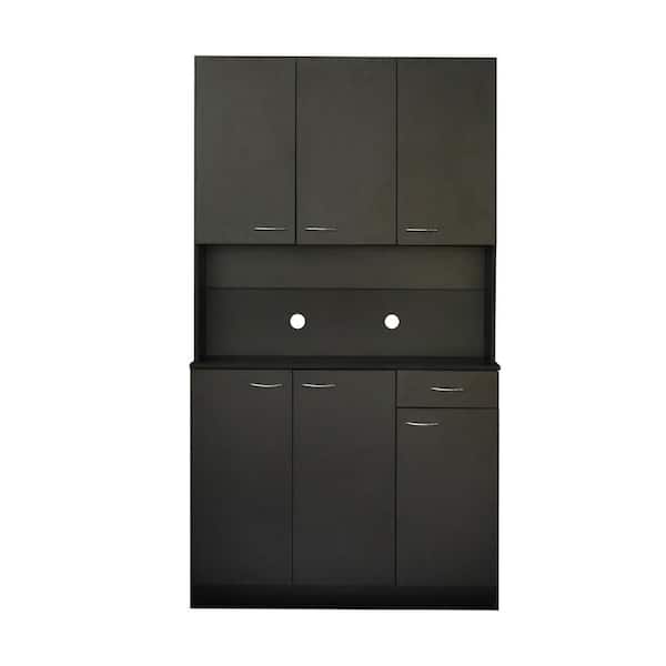 39 in. W x 15 in. D x 71 in. H Black Linen Cabinet, 71 in. Tall Wardrobe and Kitchen Cabinet 6-Doors and 1-Open Shelves