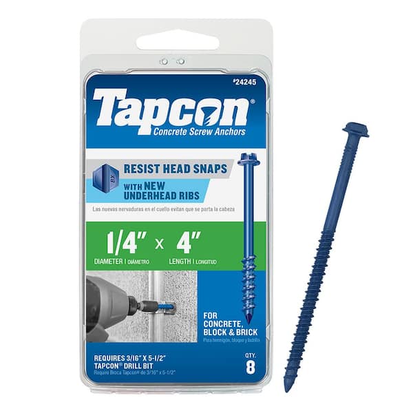Tapcon 1/4 in. x 4 in. Hex-Washer-Head Concrete Anchors (8-Pack)