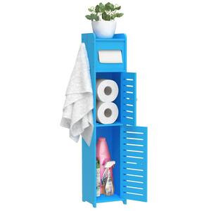 Freestanding 4 Tier Design Toilet Paper Holder with Doors and Shelves in Light Blue