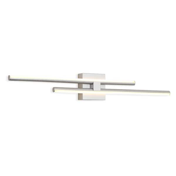 32 in. 2-Lights Linear Silver LED Dimmable Vanity Light, Bathroom Living Room Stairs Wall Light