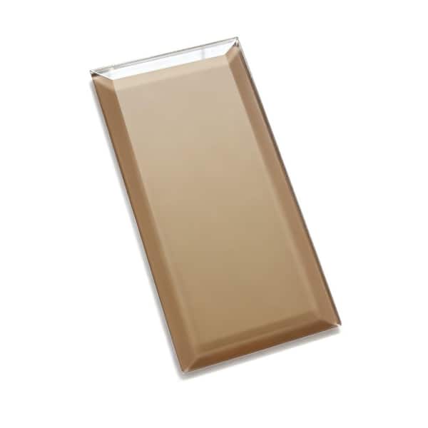 Frosted Elegance Matte Beige Beveled Subway 3 in. x 6 in. Glass Decorative Wall Tile (1.5 sq.ft./case)