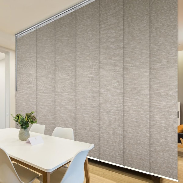 EMOH Hemp 110 in. - 153 in. W x 116 in. L Adjustable 7- Panel Satin Nickel Single Rail Panel Track with 23.5 in. Slates