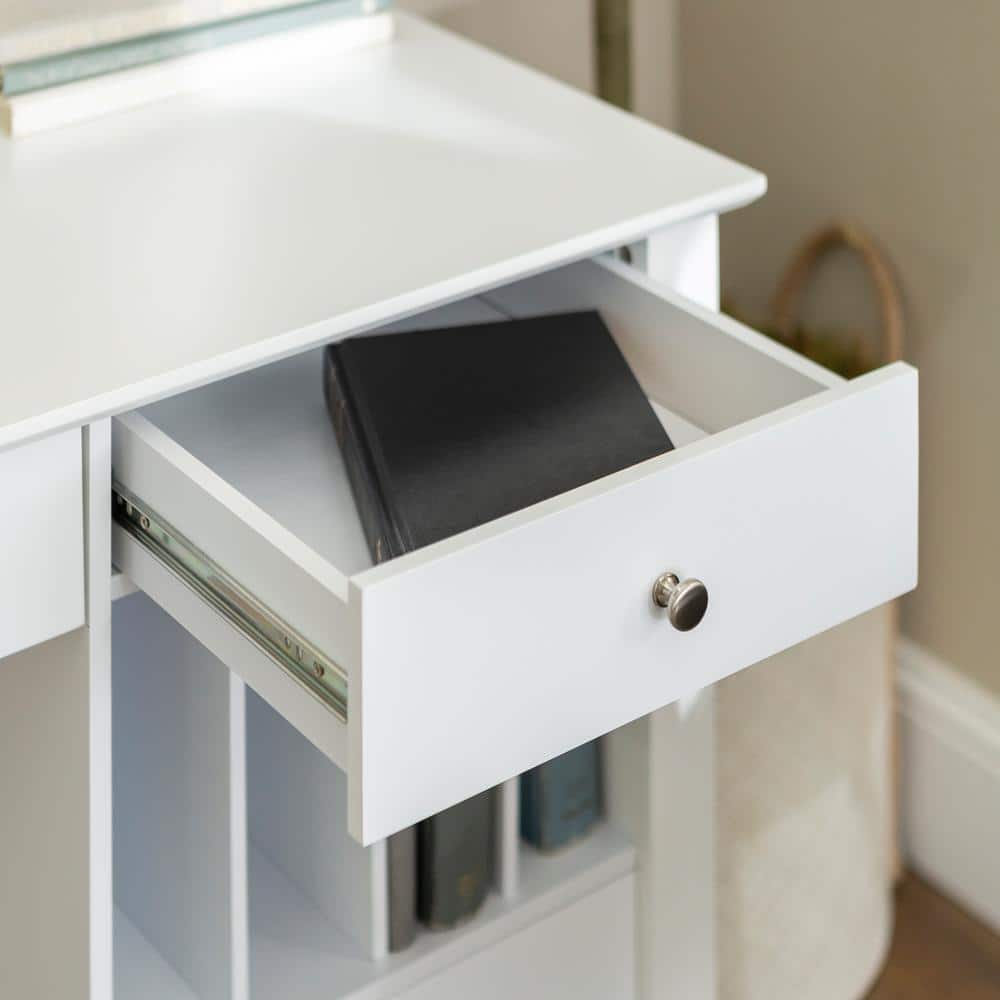 White Wood Computer Desk with Drawer and Keyboard Tray