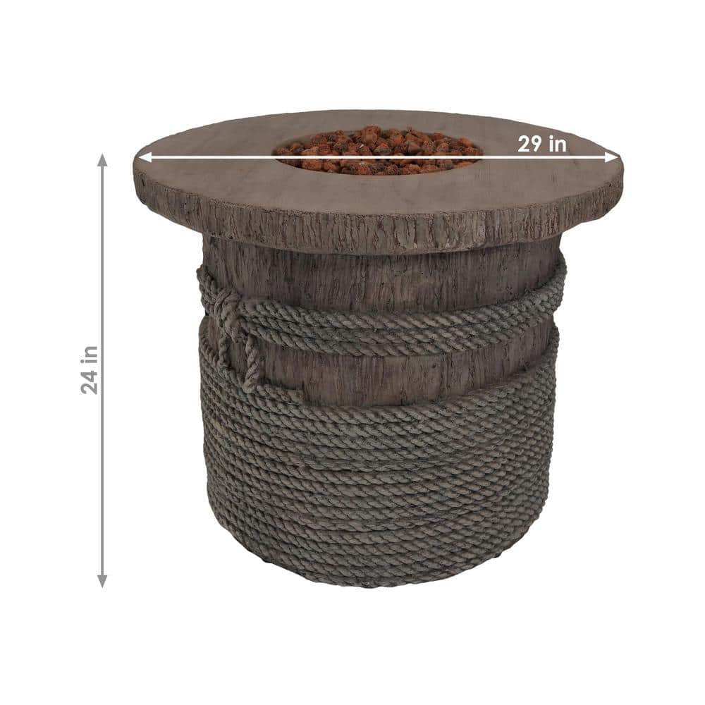 Light Brown Rope and Barrel Design Propane Gas Fire Pit Table