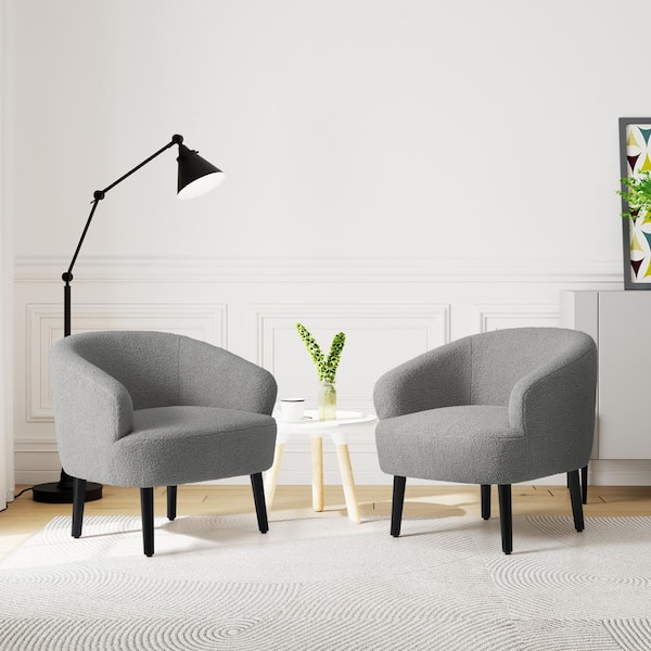 Bayville 29 in. Wide Faux Shearling Fabric Accent Chair With Arms (Set of 2), Light Gray