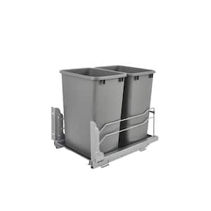 Silver Double 35-Qt. Steel Pull-Out Waste Containers with Soft-Close Slides