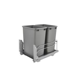 Double 35 Qt. Silver Metallic Plastic Pull-Out Silver Waste Containers with Soft-Close Slides