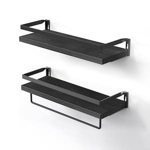 5.9 in. D x 16.5 in. W x 2.75 in. H Black Wall Shelves with Towel Bar (Set of 2)