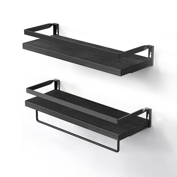 5.9 in. D x 16.5 in. W x 2.75 in. H Black Wall Shelves with Towel Bar Set of 2