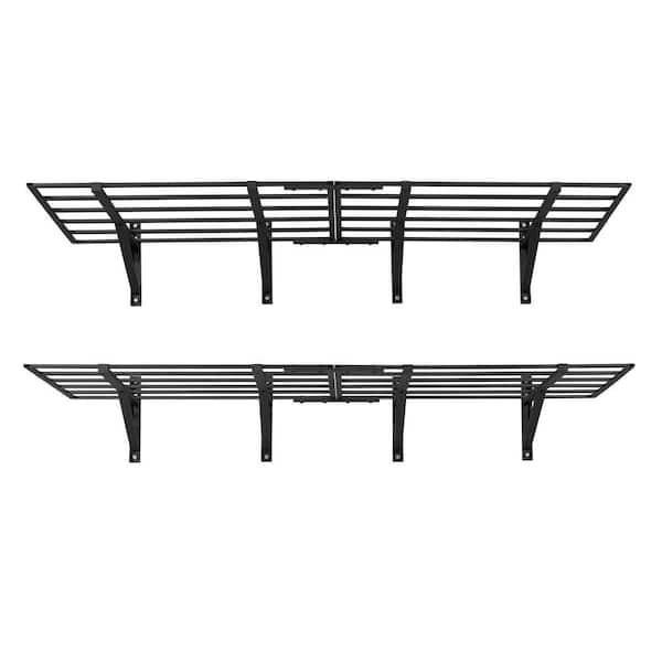 2-Tier Garage Shelving, 25 in. x 72 in. Black Heavy Duty, Wall Mounted Carbon Steel Garage Wall Shelf, 1600lbs. Capacity