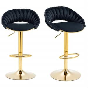 31.5 in. Modern Black Velvet Low Back Metal Frame Swivel Adjustable Counter Bar Stools (Set of 2)