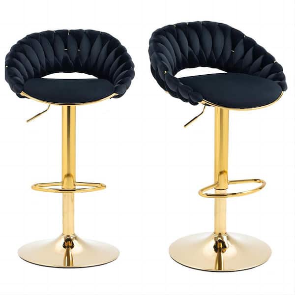 HOMEFUN 31.5 in. Modern Black Velvet Low Back Metal Frame Swivel Adjustable Counter Bar Stools (Set of 2)