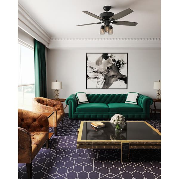 Bennett 52 in. LED Indoor Matte Black Ceiling Fan with 3-Light Kit and Handheld Remote Control