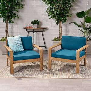 Santa Ana Brushed Light Brown Removable Cushions Wood Outdoor Club Chair with Dark Teal Cushion (2-Pack)