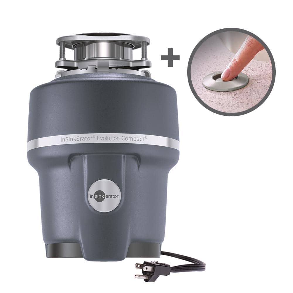 Evolution Compact Lift &amp; Latch Quiet Series 3/4 HP Continuous Feed Garbage Disposal with Power Cord &amp; SinkTop Air Switch