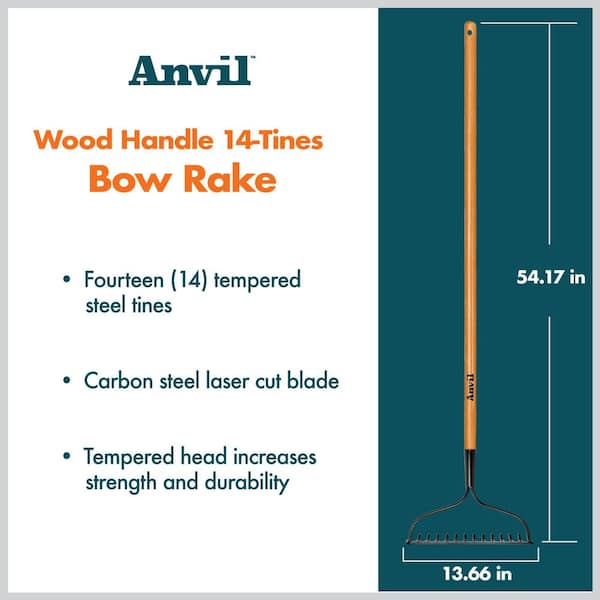 Anvil - 47 in. L Wood Handle 14-Tines Garden Bow Rake