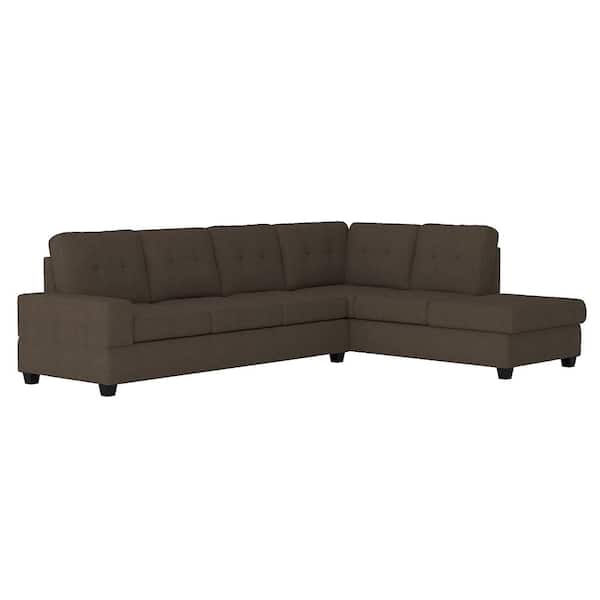 Lazzara Colrich 111.5 in. Straight Arm 2-piece Microfiber Reversible Sectional Sofa in Chocolate
